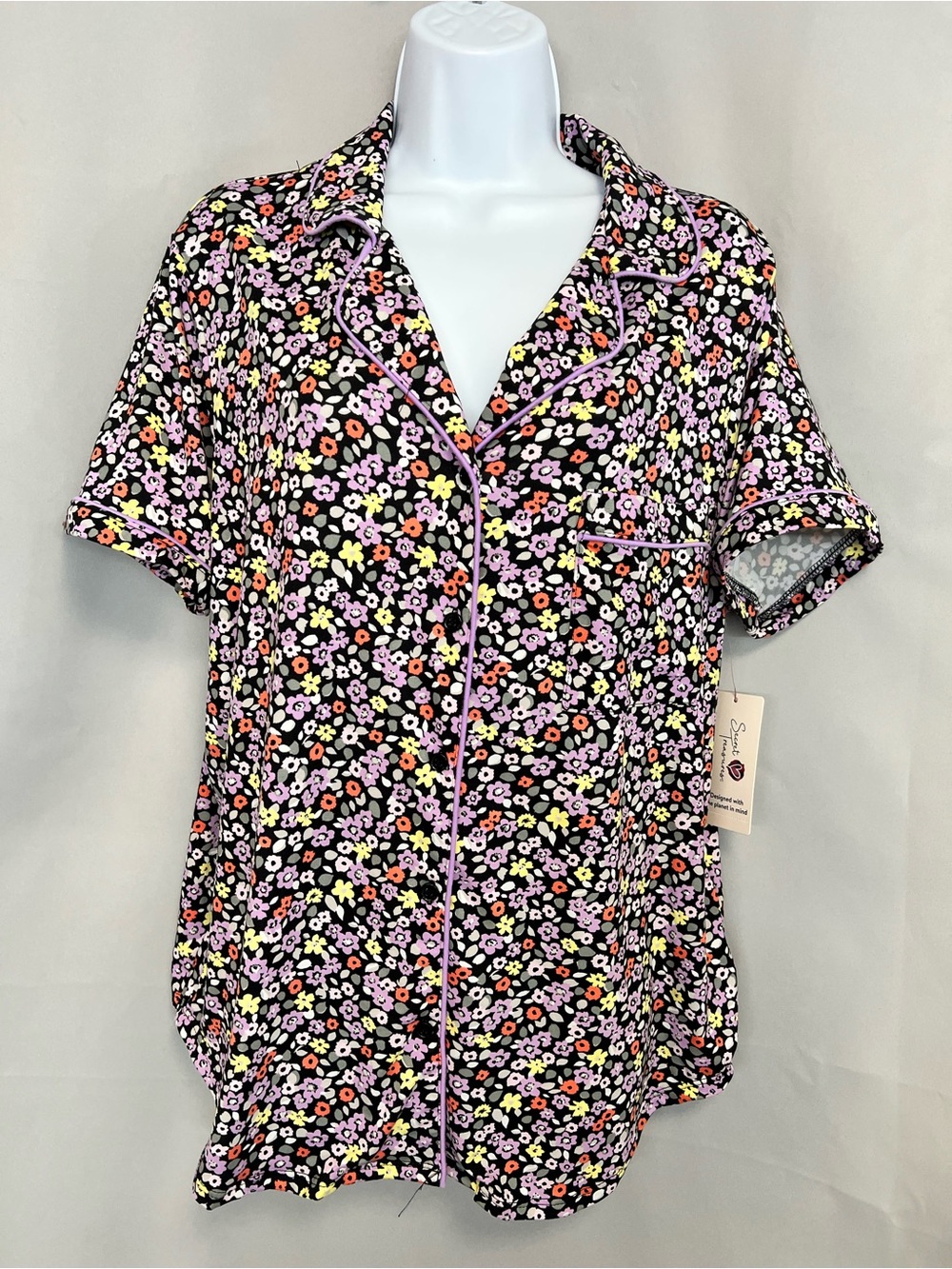 Secret Treasures Pajama Top Women's XL Short Sleeve Button Front New